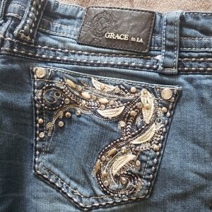 Grace In LA Embellished Boot Cut Jeans sz 29
